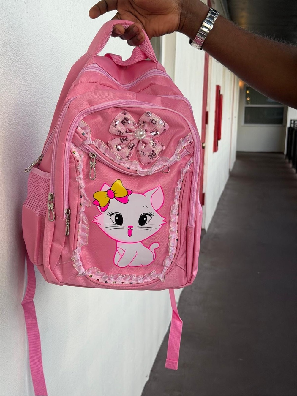 Pink Kids Cat Backpack with Bow Accent